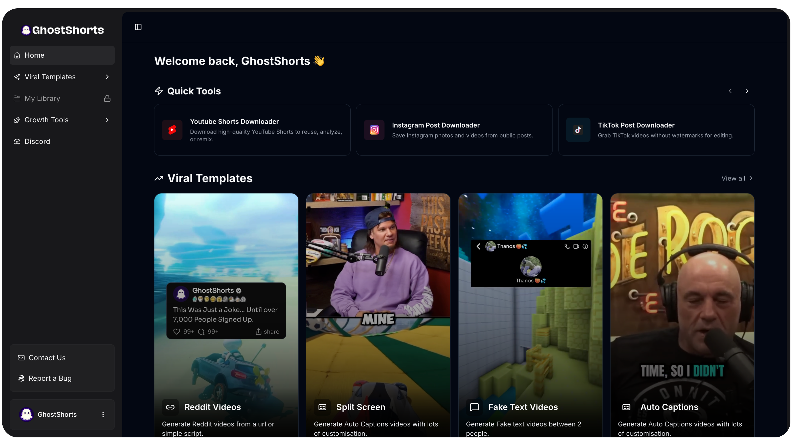 Demo of GhostShorts Dashboard