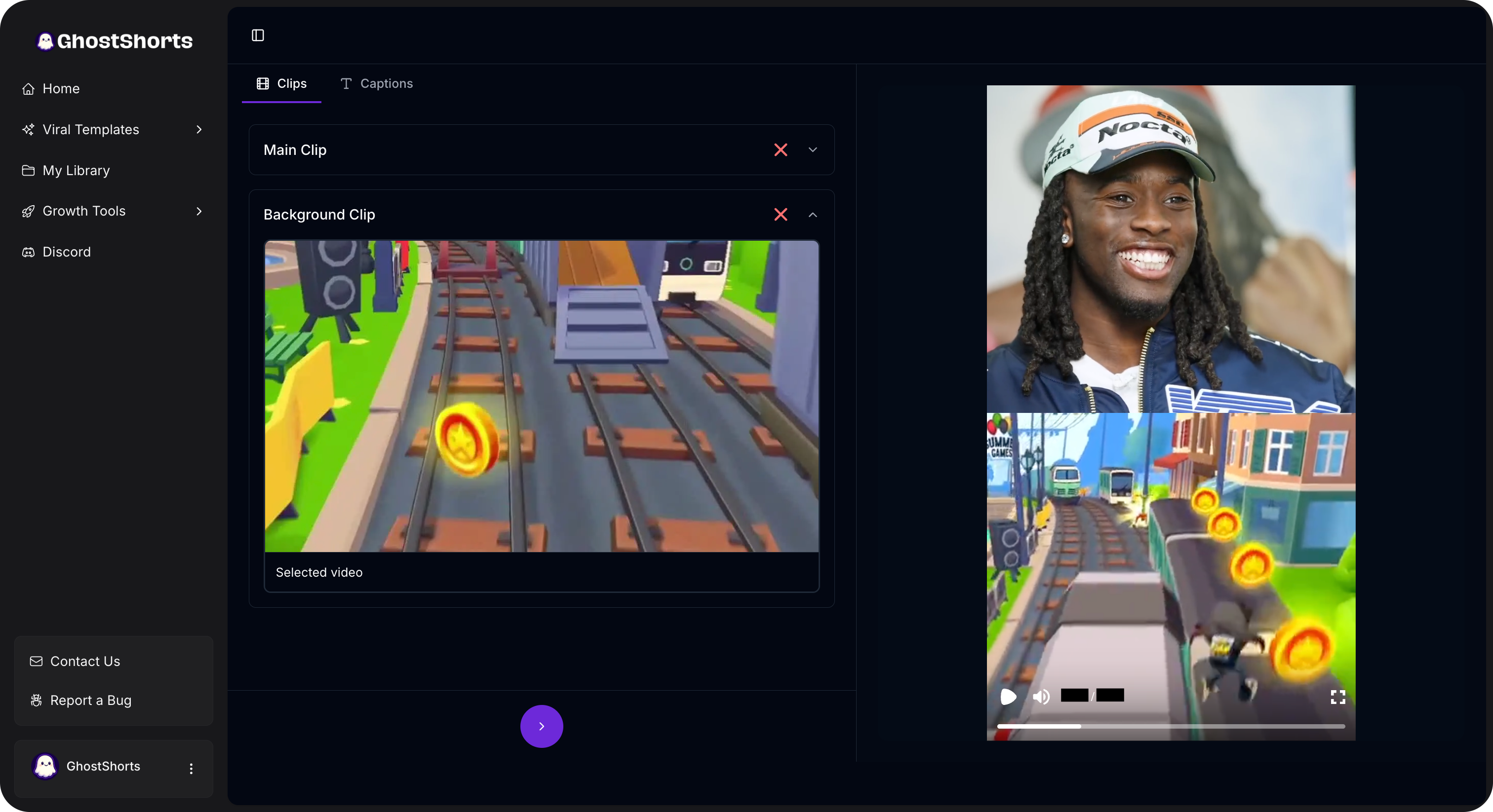 Demo of GhostShorts Split-Screen Video Generator